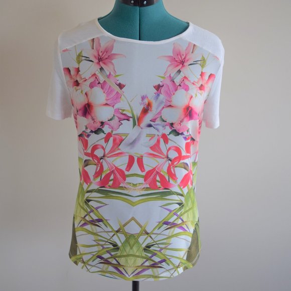 White Renella Mirrored Floral Tee Short Sleeve - Picture 3 of 9